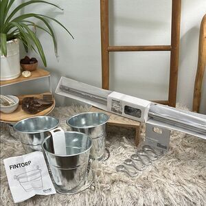 Ikea Fintorp Bundle Of Steel Rail 22.5”-5 Hooks -3 Buckets‎ Utensil Hanger